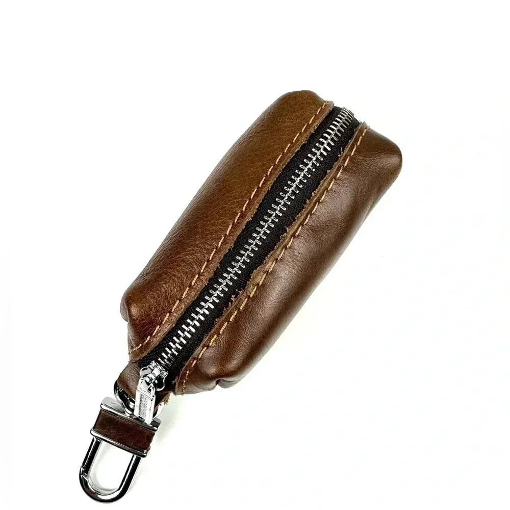 NWT Leather Key Organizer Keychain Zip Case Brown Compact - Picture 5 of 5